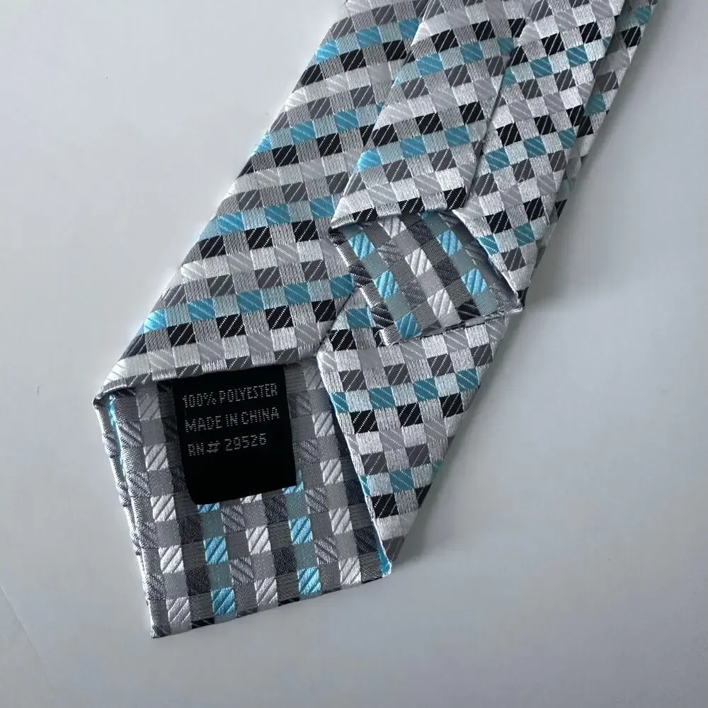 Boys Gray and Blue Plaid Clip-On Tie - 17 Inch